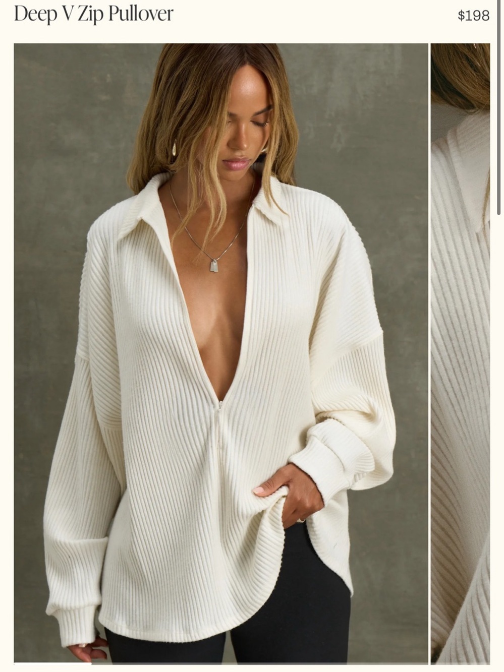 NWT Joah Brown Deep V Zip Pullover - White